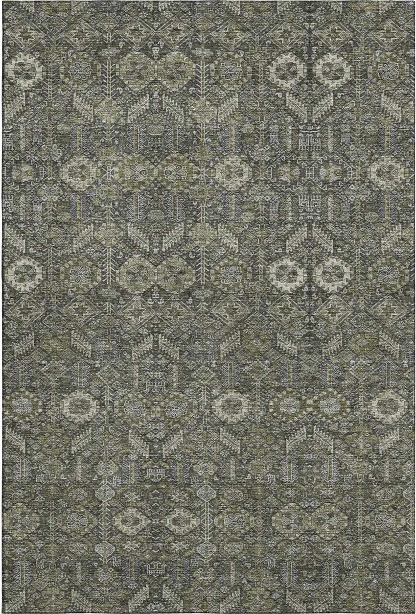 Taupe And Gray Tribal Washable Area Rug With UV Protection Photo 1