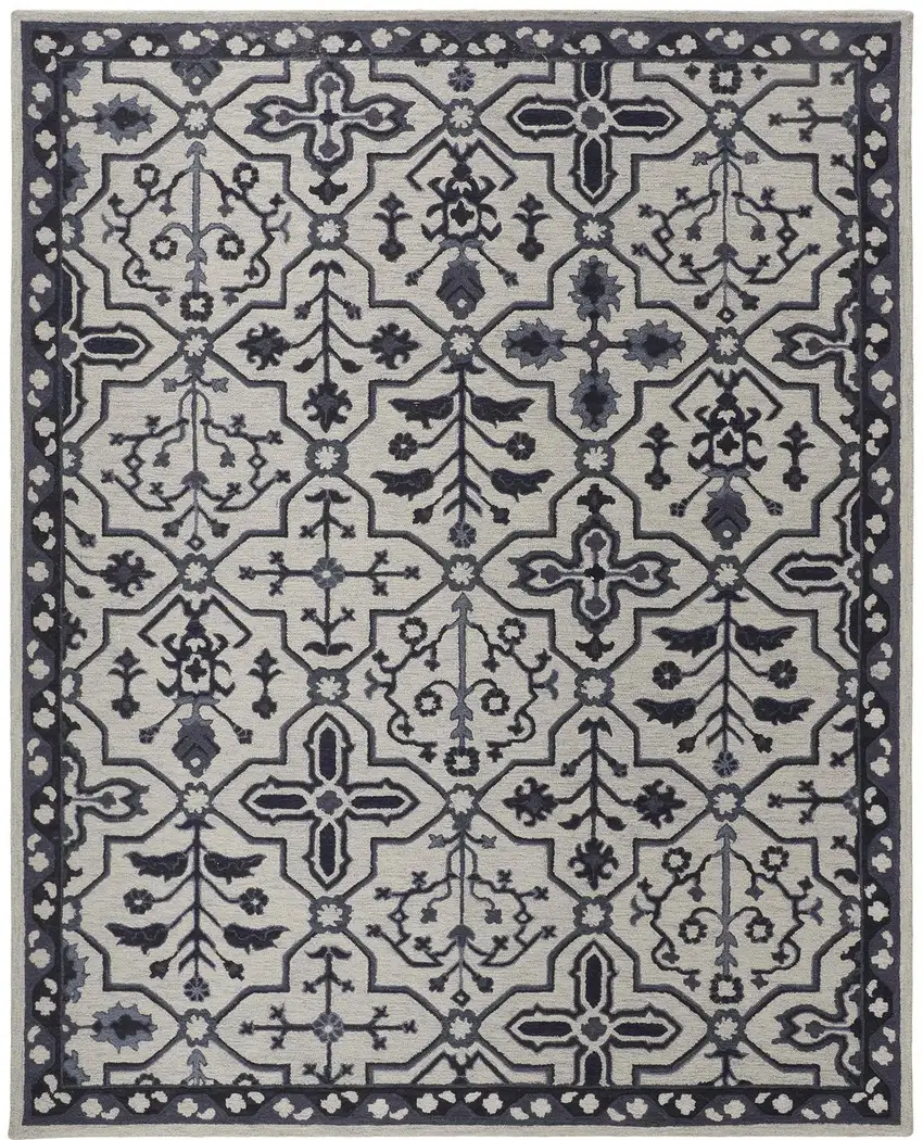 Gray And Taupe Wool Floral Hand Tufted Area Rug Photo 4