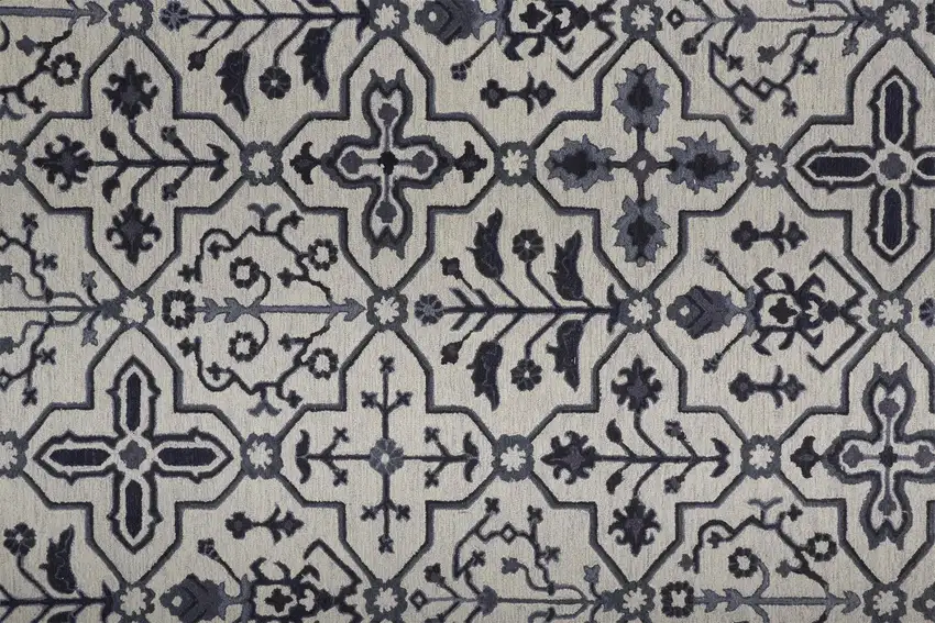 Taupe And Gray Wool Floral Tufted Handmade Stain Resistant Area Rug Photo 8