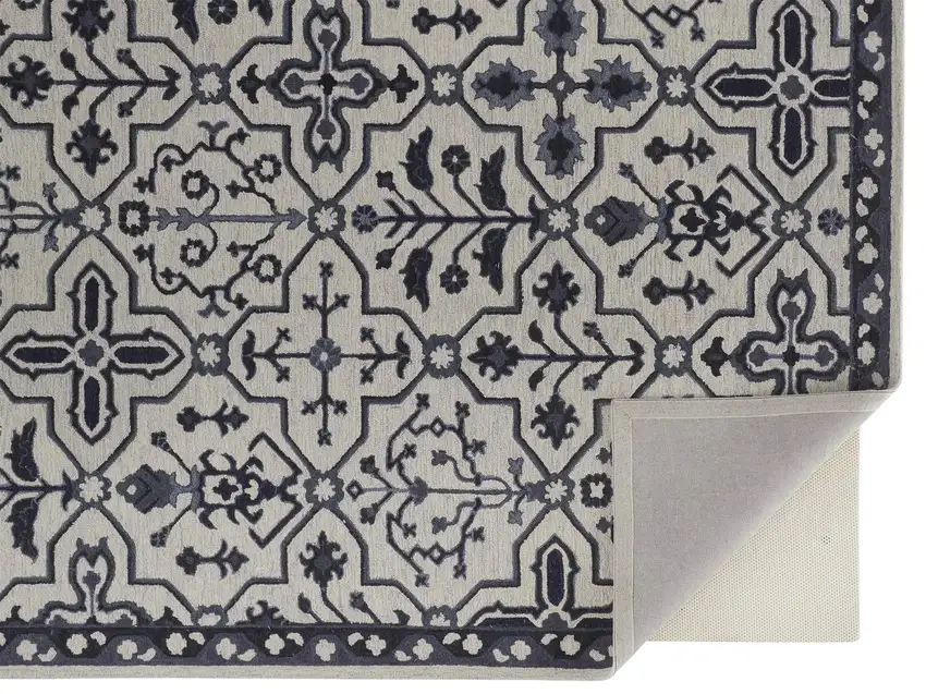 Taupe And Gray Wool Floral Tufted Handmade Stain Resistant Area Rug Photo 3