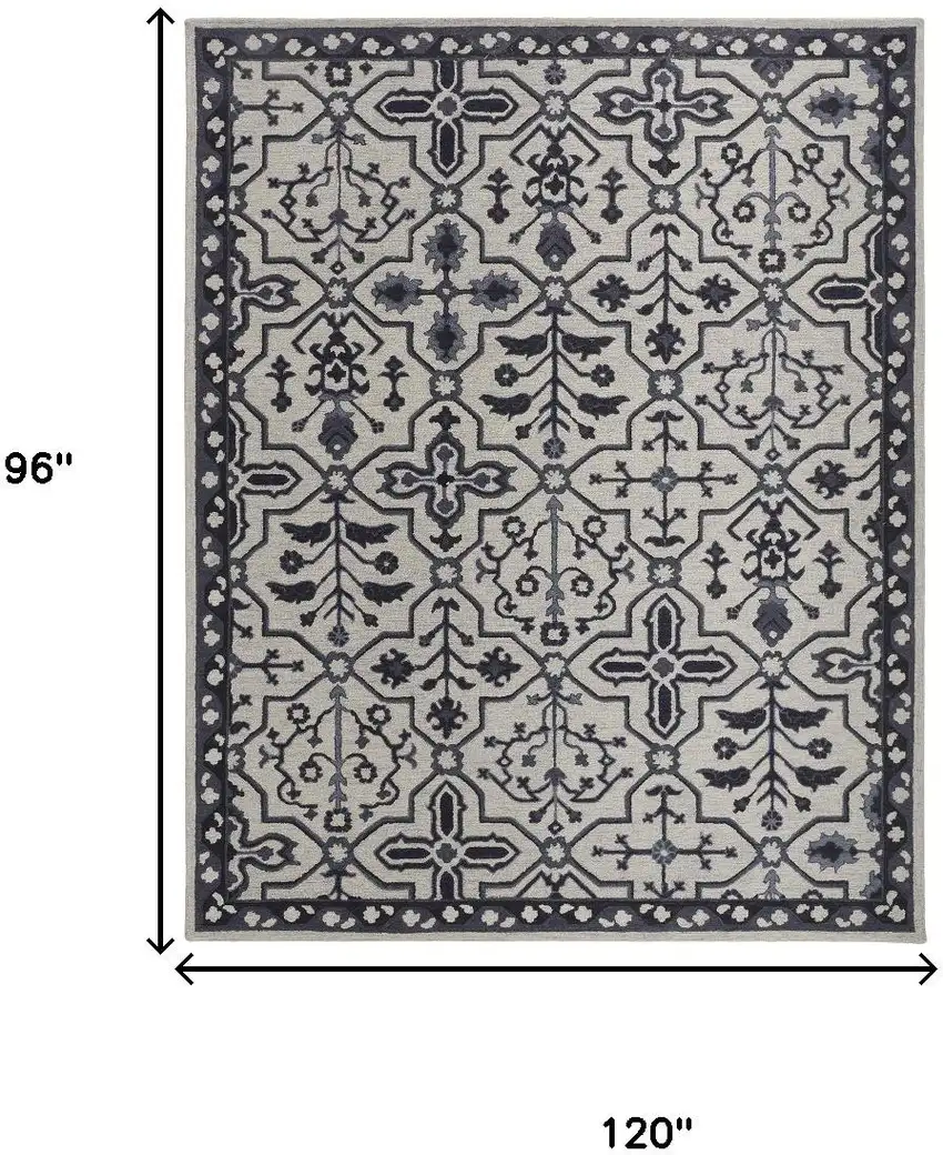 Gray And Taupe Wool Floral Hand Tufted Area Rug Photo 9