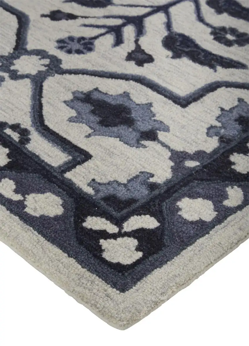 Taupe And Gray Wool Floral Tufted Handmade Stain Resistant Area Rug Photo 4