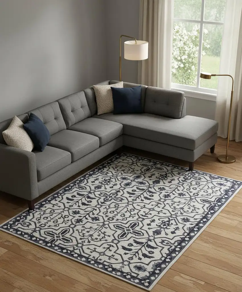 Gray And Taupe Wool Floral Hand Tufted Area Rug Photo 1