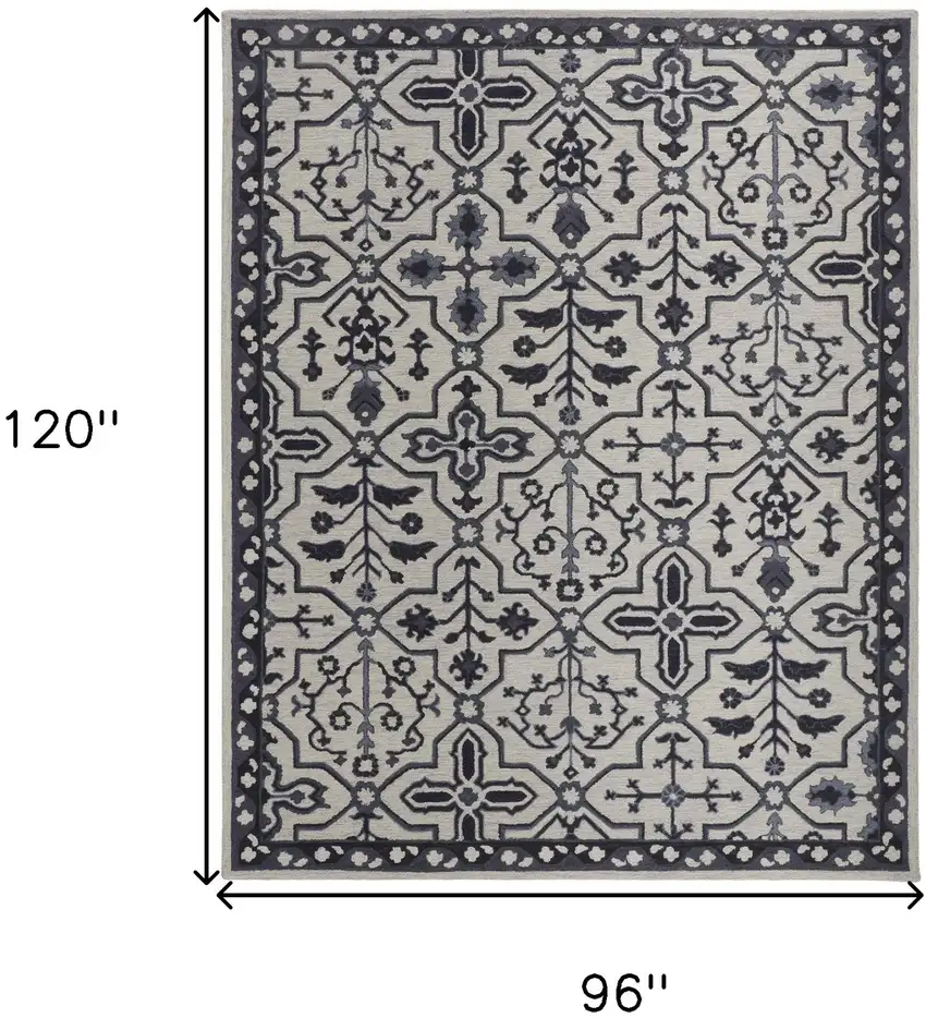 Taupe And Gray Wool Floral Tufted Handmade Stain Resistant Area Rug Photo 10