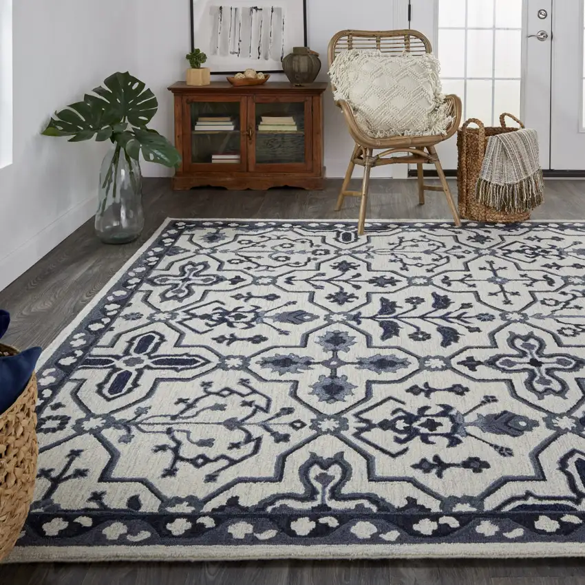 Taupe And Gray Wool Floral Tufted Handmade Stain Resistant Area Rug Photo 7