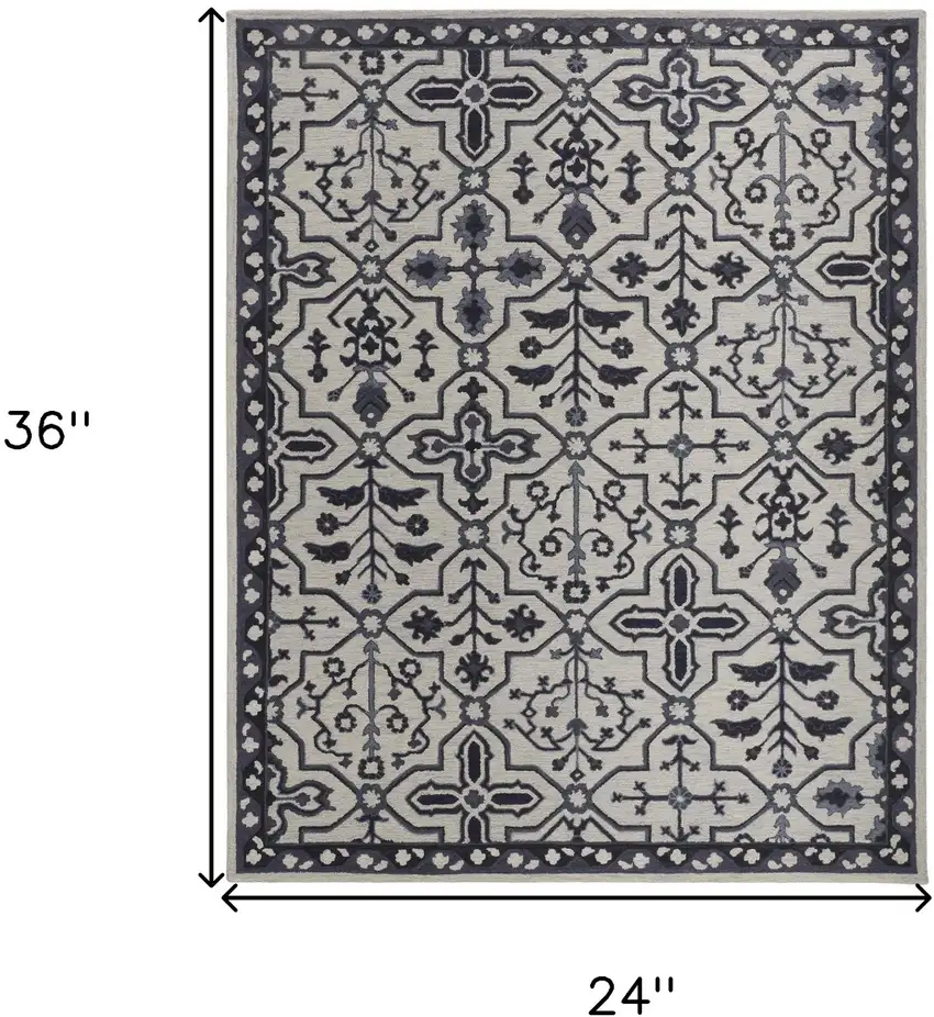 Taupe And Gray Wool Floral Tufted Handmade Stain Resistant Area Rug Photo 10
