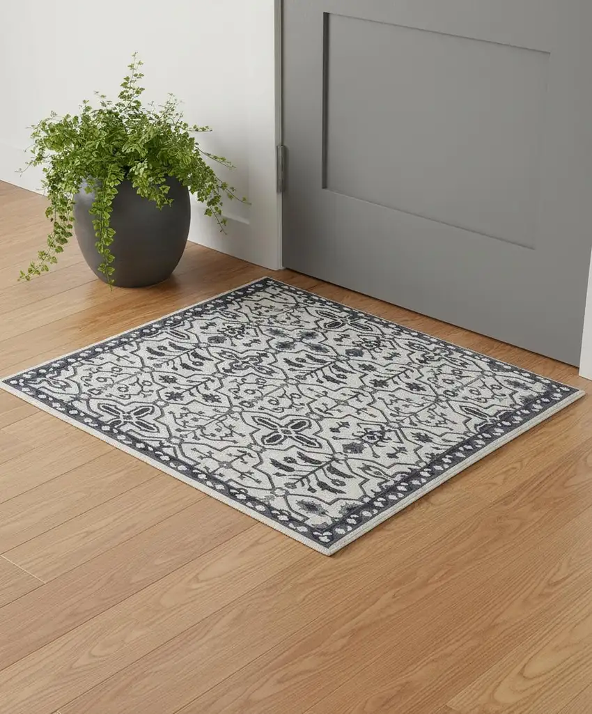 Gray And Taupe Wool Floral Hand Tufted Area Rug Photo 1