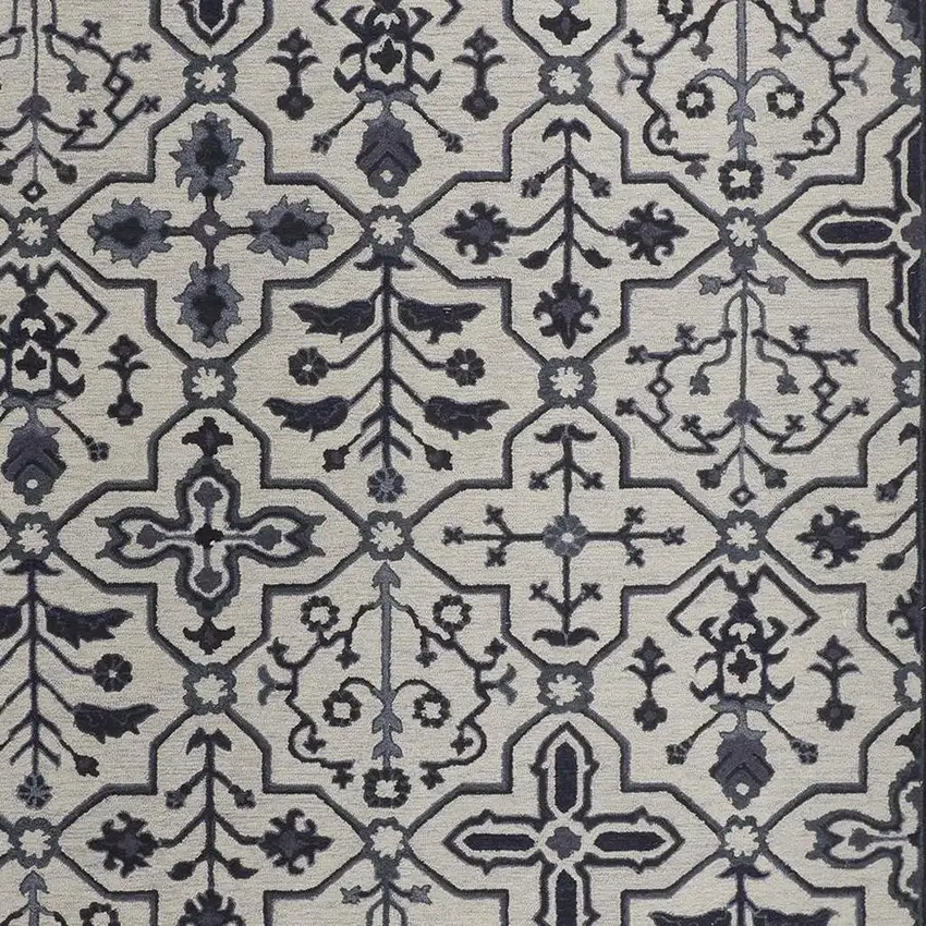 Gray And Taupe Wool Floral Hand Tufted Area Rug Photo 4