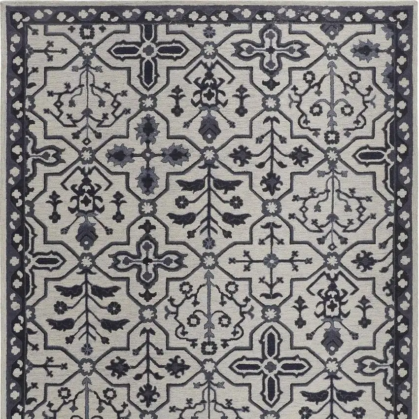 Gray And Taupe Wool Floral Hand Tufted Area Rug Photo 5
