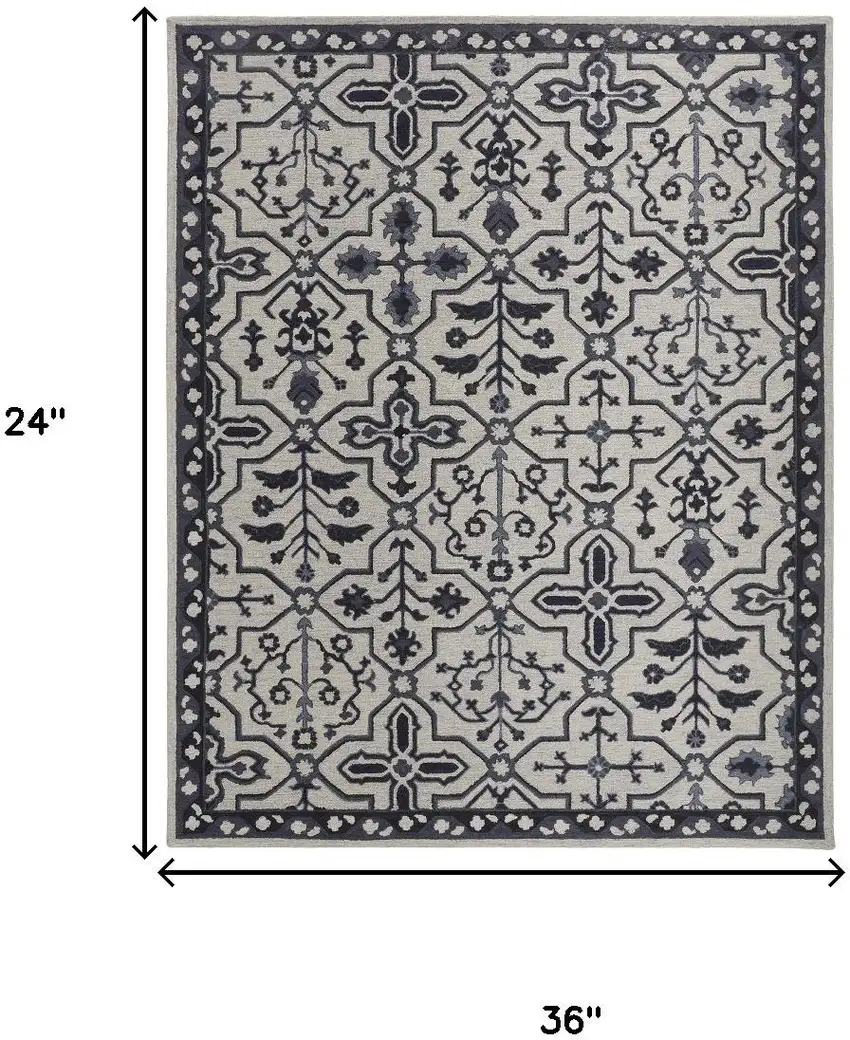 Gray And Taupe Wool Floral Hand Tufted Area Rug Photo 3