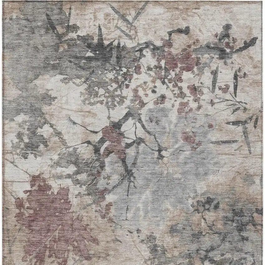 Taupe And Green Abstract Washable Indoor Outdoor Area Rug Photo 6