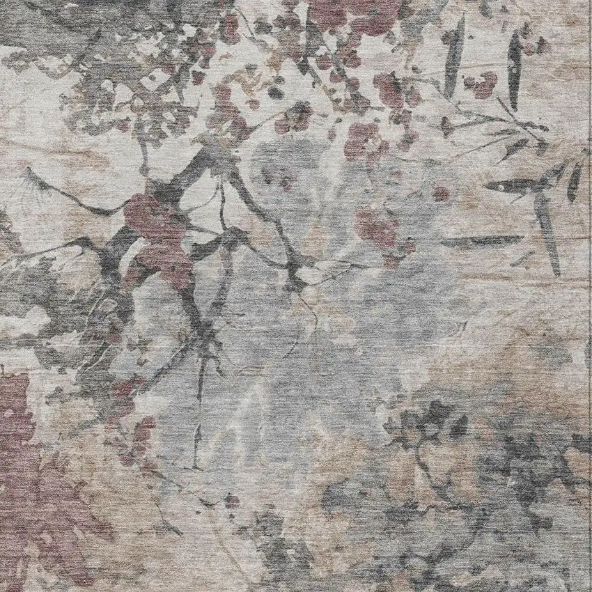 Taupe And Green Abstract Washable Indoor Outdoor Area Rug Photo 3