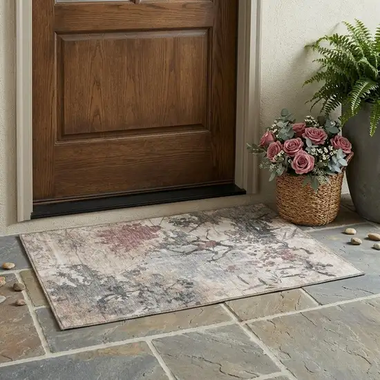 Taupe And Green Abstract Washable Indoor Outdoor Area Rug Photo 1