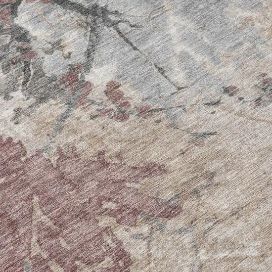 Taupe And Green Abstract Washable Indoor Outdoor Area Rug Photo 8
