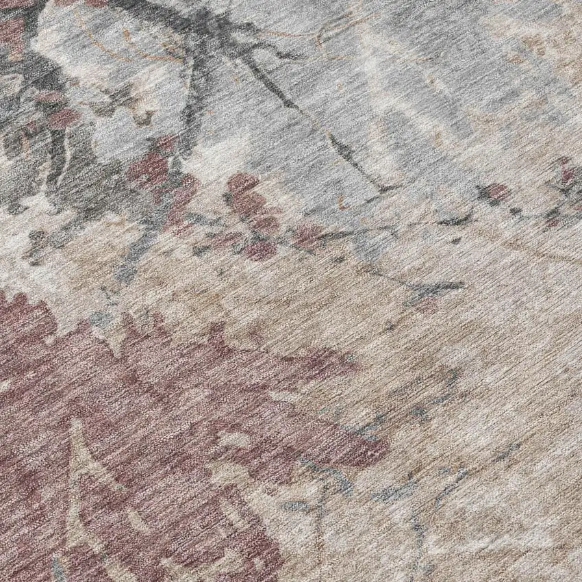 Taupe And Green Abstract Washable Indoor Outdoor Area Rug Photo 8