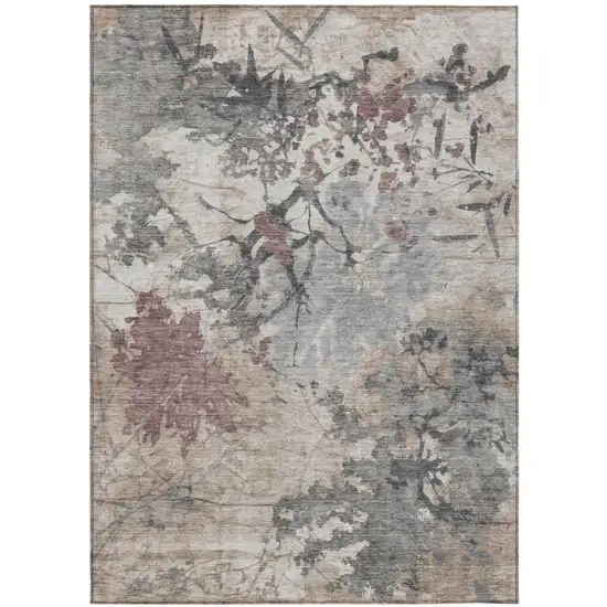 Taupe And Green Abstract Washable Indoor Outdoor Area Rug Photo 2