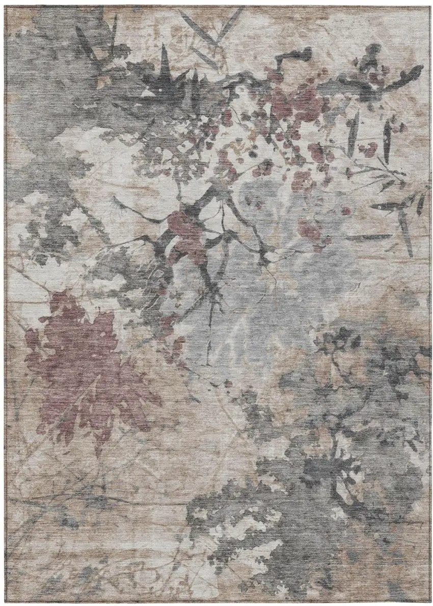 Taupe And Green Abstract Washable Indoor Outdoor Area Rug Photo 2