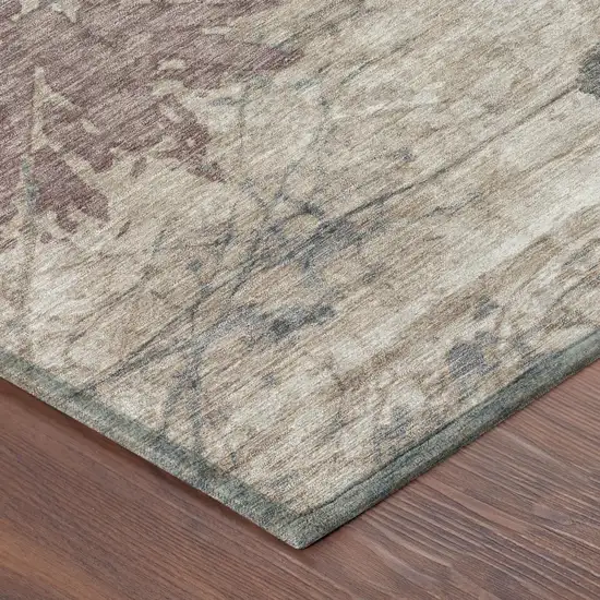 Taupe And Green Abstract Washable Indoor Outdoor Area Rug Photo 7