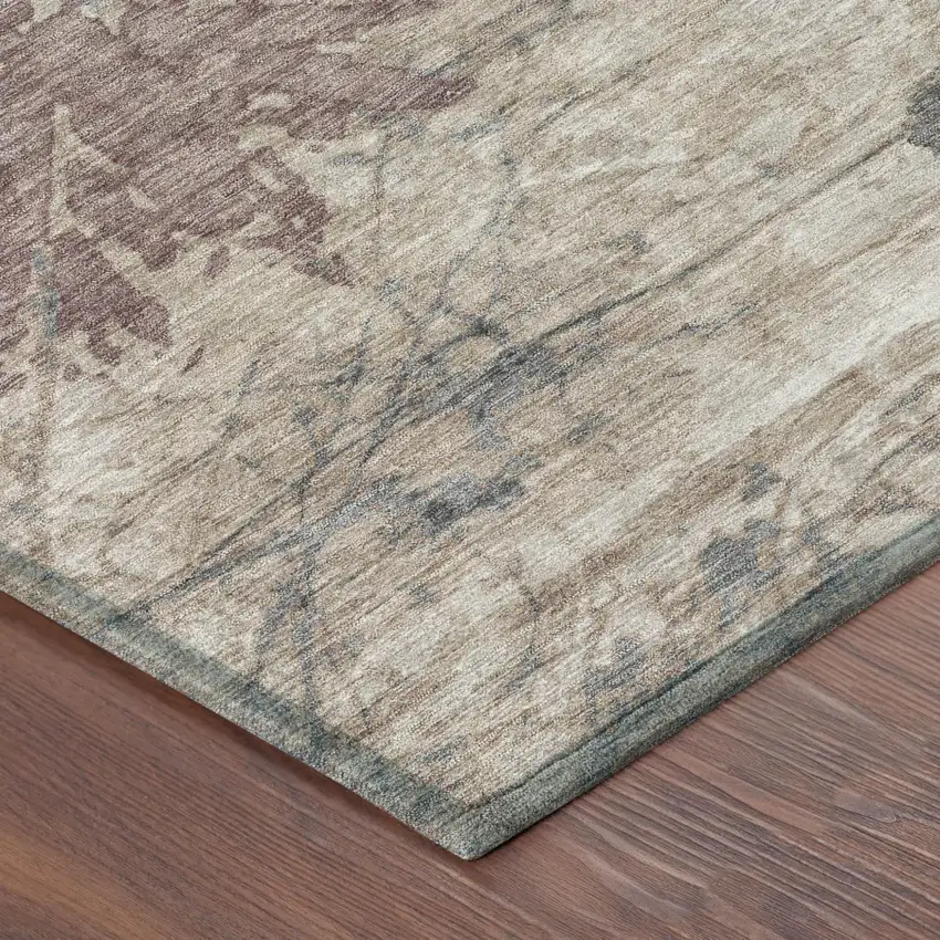 Taupe And Green Abstract Washable Indoor Outdoor Area Rug Photo 7