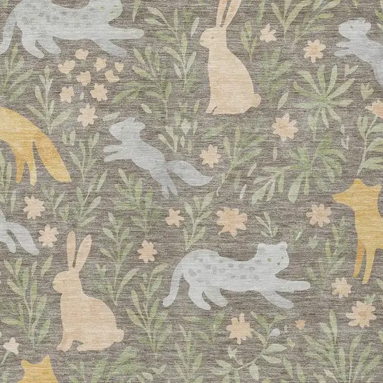 Taupe And Green Botanical Leaves Washable Indoor Outdoor Area Rug Photo 2