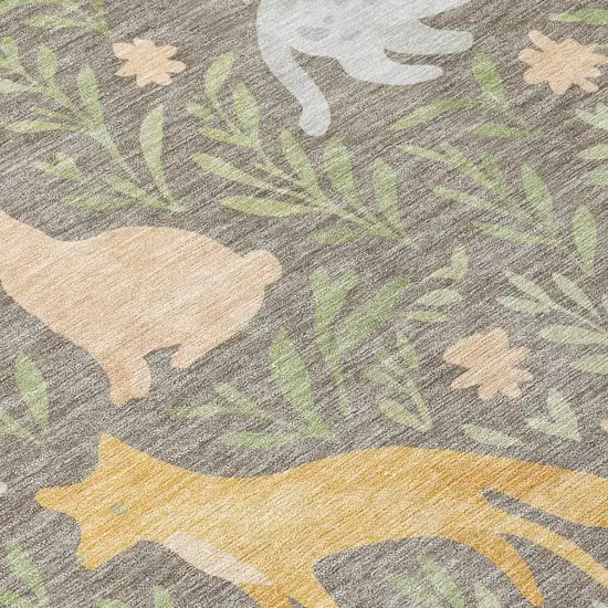 Taupe And Green Botanical Leaves Washable Indoor Outdoor Area Rug Photo 9