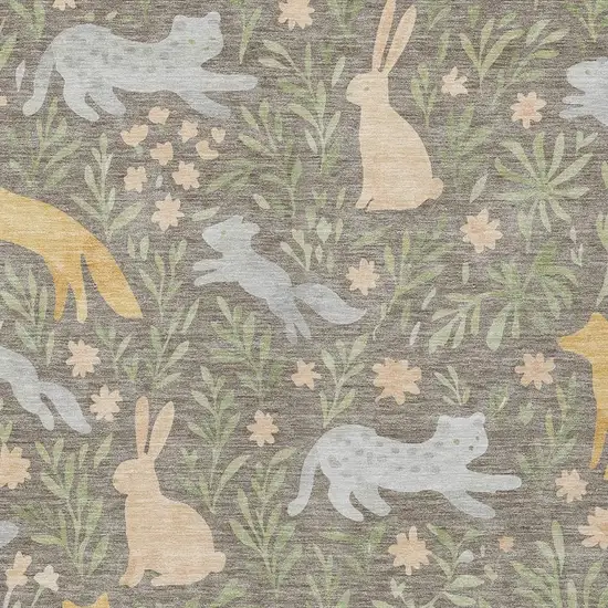 Taupe And Green Botanical Leaves Washable Indoor Outdoor Area Rug Photo 2
