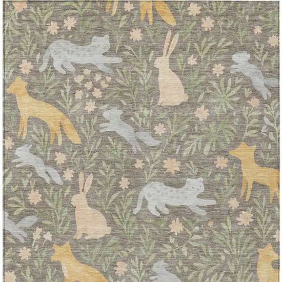 Taupe And Green Botanical Leaves Washable Indoor Outdoor Area Rug Photo 3