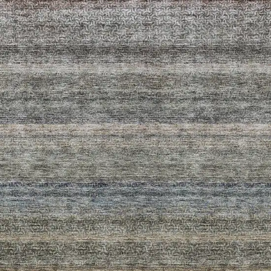 Taupe And Green Striped Washable Indoor Outdoor Area Rug Photo 6