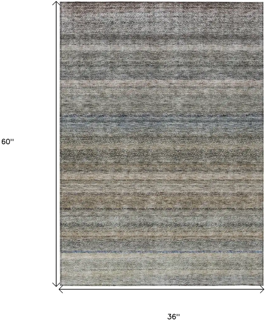 Taupe And Green Striped Washable Indoor Outdoor Area Rug Photo 3