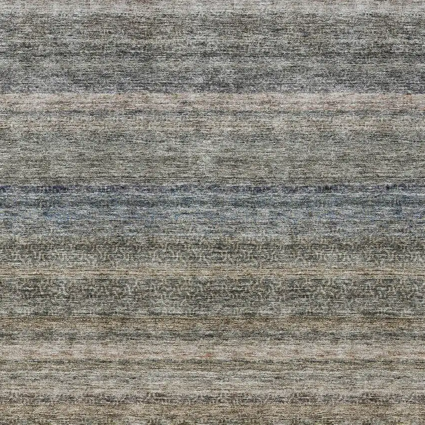 Taupe And Green Striped Washable Indoor Outdoor Area Rug Photo 6