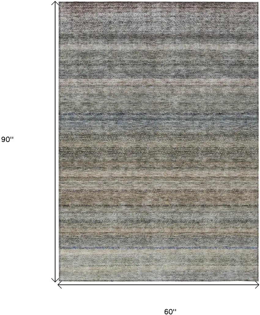 Taupe And Green Striped Washable Indoor Outdoor Area Rug Photo 3