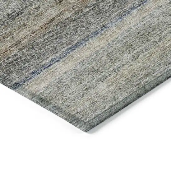 Taupe And Green Striped Washable Indoor Outdoor Area Rug Photo 5