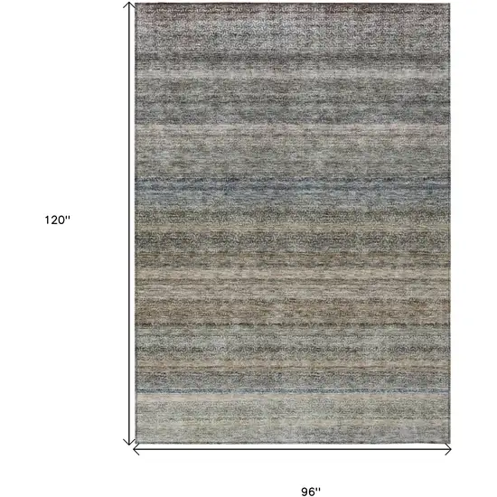 Taupe And Green Striped Washable Indoor Outdoor Area Rug Photo 3