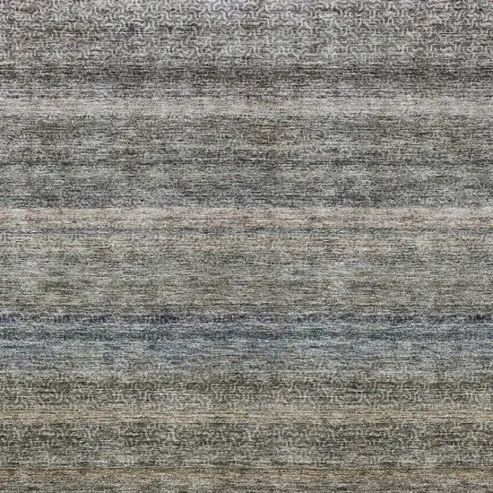 Taupe And Green Striped Washable Indoor Outdoor Area Rug Photo 6