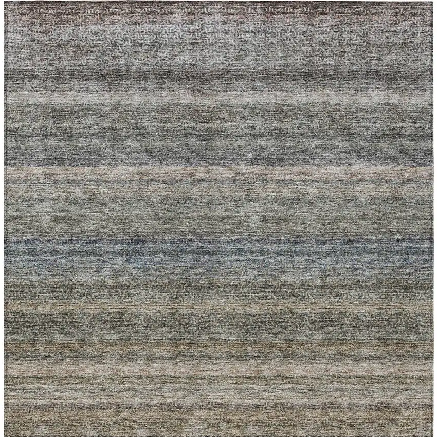 Taupe And Green Striped Washable Indoor Outdoor Area Rug Photo 7