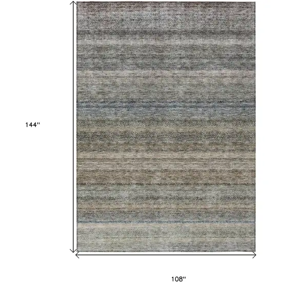 Taupe And Green Striped Washable Indoor Outdoor Area Rug Photo 3