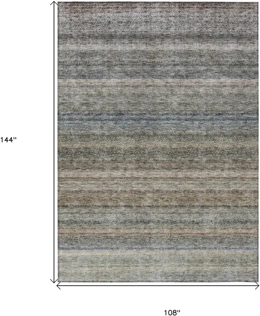 Taupe And Green Striped Washable Indoor Outdoor Area Rug Photo 3