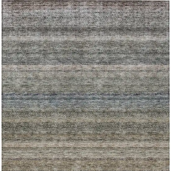 Taupe And Green Striped Washable Indoor Outdoor Area Rug Photo 7