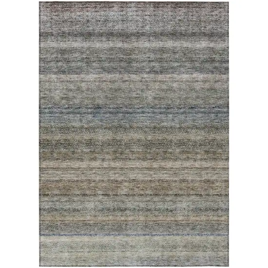 Taupe And Green Striped Washable Indoor Outdoor Area Rug Photo 2