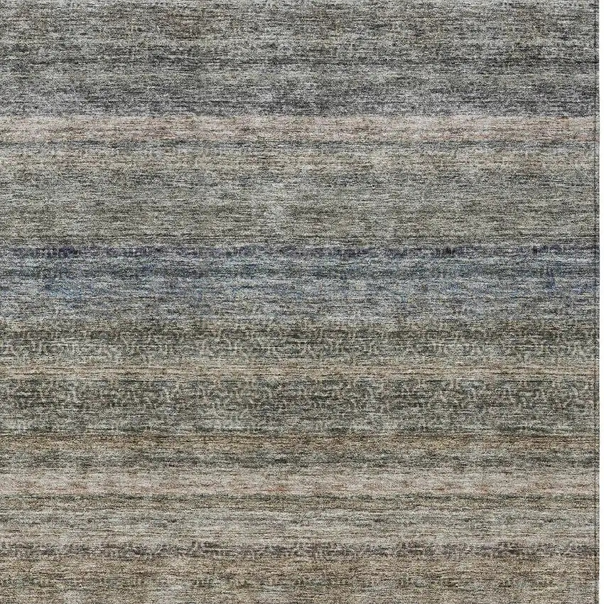 Taupe And Green Striped Washable Indoor Outdoor Area Rug Photo 6