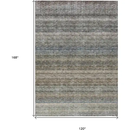 Taupe And Green Striped Washable Indoor Outdoor Area Rug Photo 3