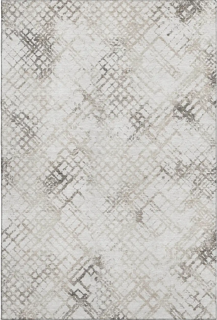 Taupe And Ivory Abstract Geometric Washable Area Rug With UV Protection Photo 1