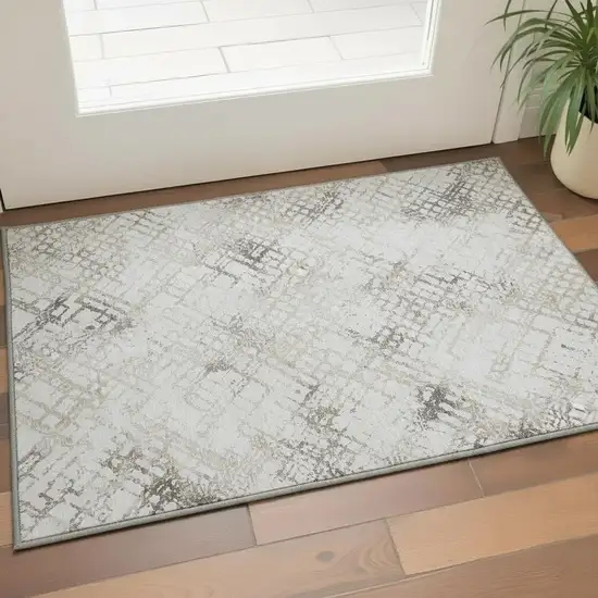 Taupe And Ivory Abstract Geometric Washable Area Rug With UV Protection Photo 2