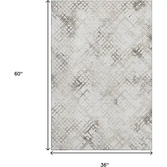 Taupe And Ivory Abstract Geometric Washable Area Rug With UV Protection Photo 3