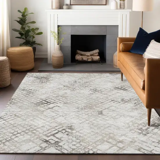 Taupe And Ivory Abstract Geometric Washable Area Rug With UV Protection Photo 5