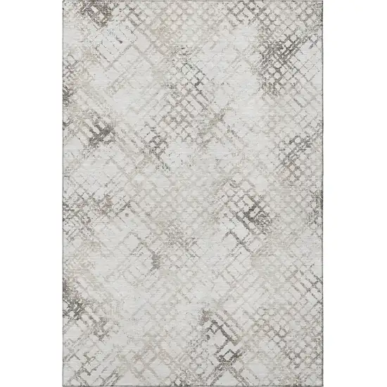 Taupe And Ivory Abstract Geometric Washable Area Rug With UV Protection Photo 3