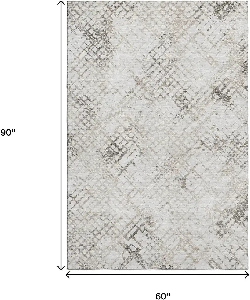 Taupe And Ivory Abstract Geometric Washable Area Rug With UV Protection Photo 3