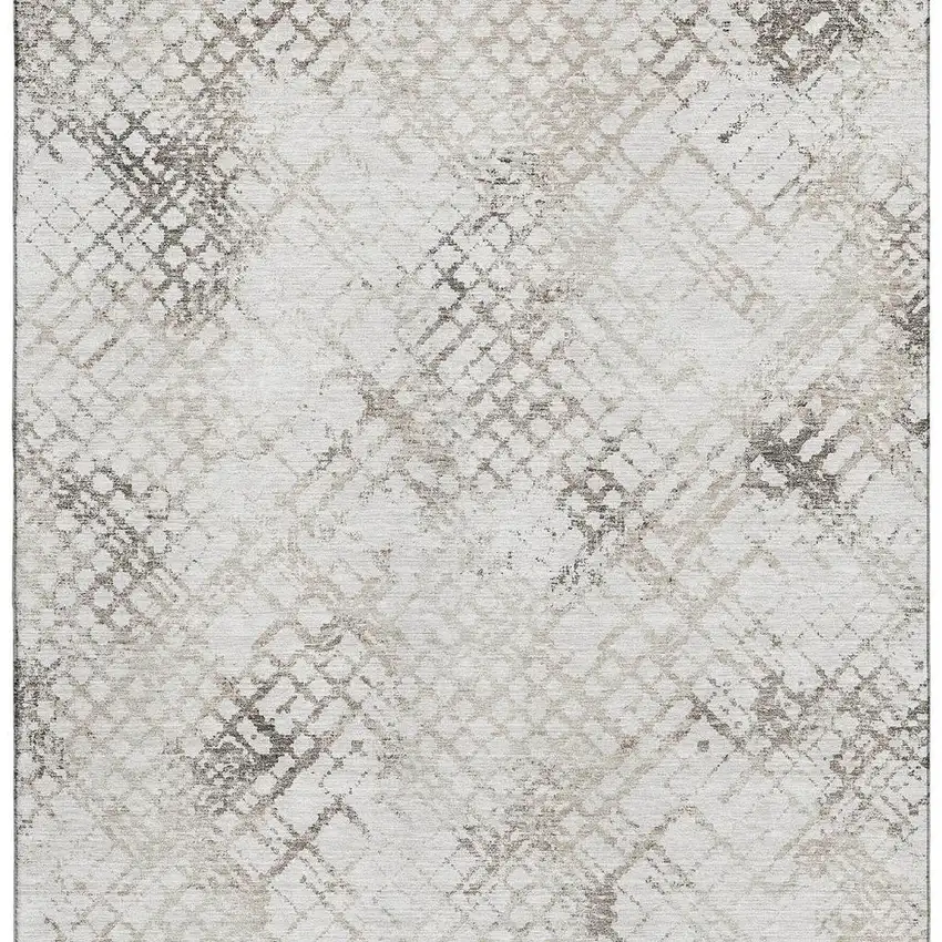 Taupe And Ivory Abstract Geometric Washable Area Rug With UV Protection Photo 4