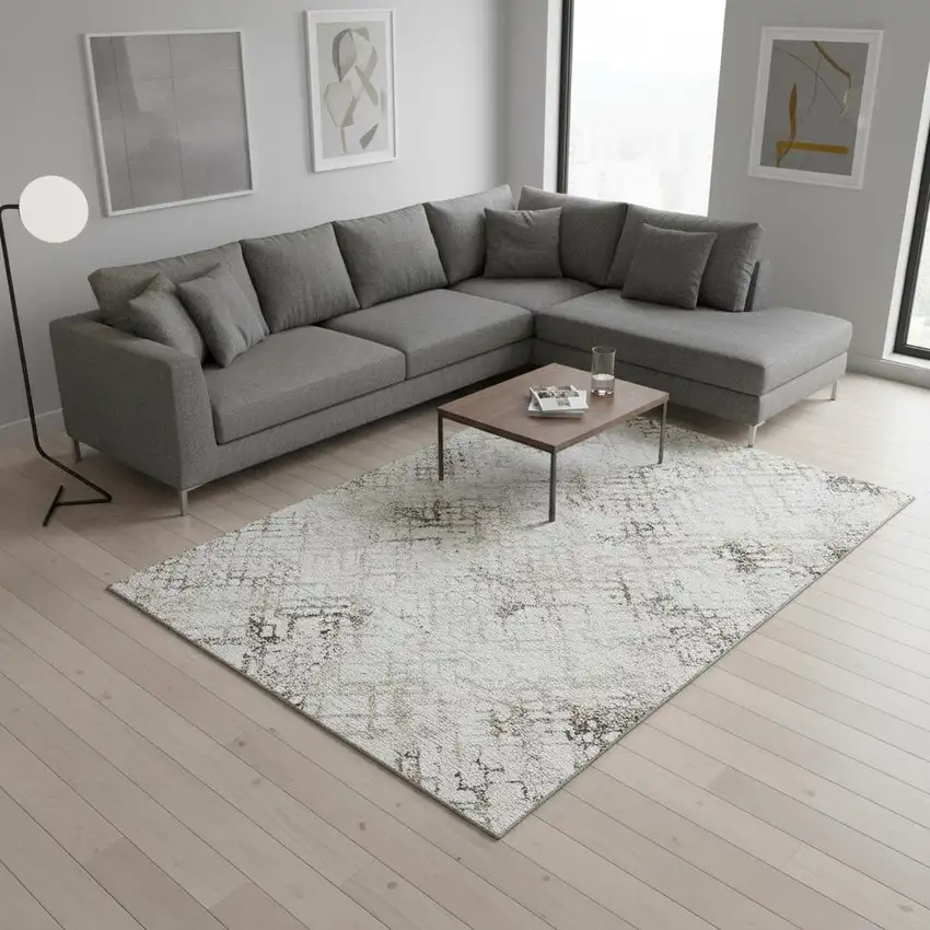 Taupe And Ivory Abstract Geometric Washable Area Rug With UV Protection Photo 2