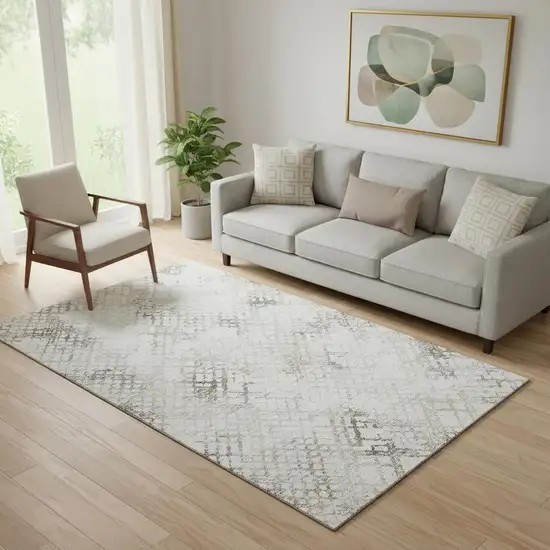 Taupe And Ivory Abstract Geometric Washable Area Rug With UV Protection Photo 1